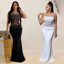 Mode frauen Heiße Diamant Mesh Kleider Sommer Neue Sexy Transparente Spitze Party Elegante Weibliche Maxi Kleid 2025