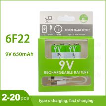 2-20PCS 9V Batteria ricaricabile agli ioni di litio Ricarica USB 6F22 Batteria quadrata agli ioni di litio per metal detector KTV Microfono Giocattolo Multimetro