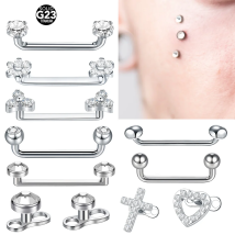 1pc Titanium Heart Microdermal Anchors CZ Surfcae Barbell Piercings 14G Threaded Zircon Skin Diver Piercings Body Jewelry