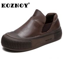 Koznoy 4cm 2024 Kuh Echt leder Frühling Mokassins Retro Mode dicke Sohlen Plattform Keil Herbst elastische Frauen Stiefel Schuhe