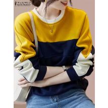 ZANZEA Herbst 2024 Streetwear Pullover Patchwork Frauen Langarm Farbe Block Hoodies Beiläufige Lose Koreanische Mode Sweatshirt