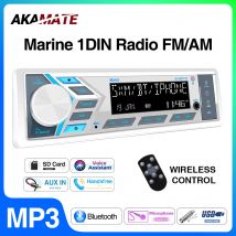 AKAMATE 1Din Bootsradio für RV ATV UTV SPA RZR Marine Media Stereo Player Bluetooth AUX USB mit Fernbedienung FM AM Radio