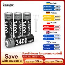 Kuugro 1.5V AA 3400mWh USB Tipo-C Batteria al litio ricaricabile per telecamera da caccia Mouse con telecomando Smart Door Lock Toys