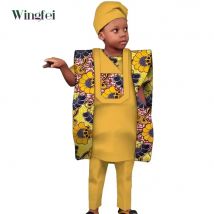 Kinderkleidung Afrikanischer Agbada-Robe-Anzug für Kinder, Patchwork-Dashiki-Jungenanzug, 4-teiliges