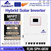 FLOWATT  hybrydowe Flow 6kW 48V, model równoległy, 220V AC z czystą sinusoidą, kontroler ładowania solarnego MPPT 135A, maksymalne napięcie PV 520V