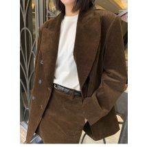 Damen-Samtmantel, zweireihig, tiefbraun, lockere Silhouette, Oberbekleidung, Blazer im westlichen Stil
