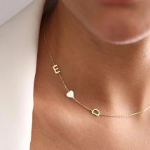 Custom Heart Letter Initials Necklace for Women Personalized Stainless Steel Sideways Initial Necklace Jewelry Mothers Day Gift