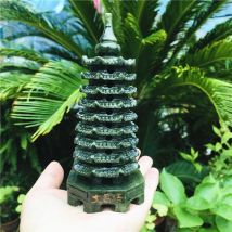 28 cm natürlicher grüner Jade-Pagodenpunkt, geschnitzter Stein, Wenchang-Turm, Energiechakra-Kristall, heilender Edelstein