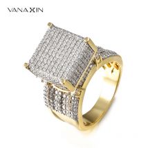 VANAXIN Hochwertige Herrenringe, breit, quadratisch, 3D-Punk-Zirkon, Iced-Out-Schmuck, mit CZ besetzt, glänzend, Geschenk für Männer