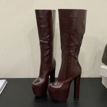 Liyke INS Stil 16CM Chunky Heels Plattform Stiefel Frauen Runde Kappe Zip Sexy Pole Dance Kniehohe Stiefel Herbst Winter schuhe Schwarz