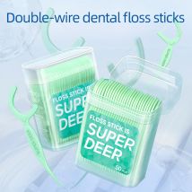Super Deer 100 Stück Zahnseide-Sticks für Erwachsene – Twin Line Flosser Home Set – tragbare Zahnstocher-Faden-Zahnseide-Box