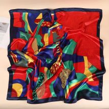 Neuer schicker 35,4" quadratischer Schal mit geometrischem Graffiti-Druck im Vintage-Stil, seidenartig, weicher Satin, Sonnenschutz für Damen, Hijab