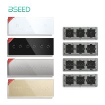 BSEED 228mm Dreifach-Touch-Glaspanel mit Metallrahmen 1/2/3-fach Weiß Schwarz Gold Grau für Wandlichtschalter DIY-Teil