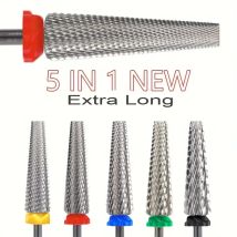 5 in 1 24 mm extra lange Wolframkarbid-Nagelbohrer, Sicherheits-Nagelstudio-Zubehör, effiziente Entfernung von Gel-Nagellack, Acryl, N