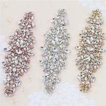 (1 pieza) Apliques de Strass para coser, diamantes de imitación para cinturón de boda, parche de perlas, cristales, hierro sobre vidrio para diadema nupcial, adorno