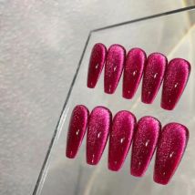 Handmade Coffin Elegant Press on Nails To Stick on Square 10 Pcs Cat Eye Design Autumn Winter Hand Made False Nails with Glue