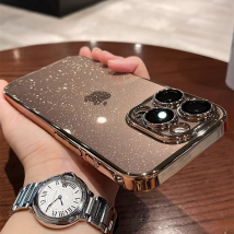 Luxuriöse transparente Glitzer-Handyhülle für iPhone 11, 12, 13, 14, 15, 16, Pro Max Plus, galvanisierte Stoßstange, klare, stoßfeste Rückseite