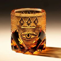 220 ml New Edo Kiriko Handgraviertes God's Eye Whiskey Tumbler Amber Luxus-Herrenstil Schweres schwarzes altmodisches Glas