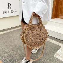 Sommer runde Strohs ack Frauen gewebte Rattan Strand tasche heiße neue Umhängetasche Kreis aushöhlen Griff Tasche lässig Shopper Einkaufstasche