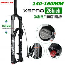 Nanlio X9 PRO Wielobiegunowe widelce rowerowe 34MM 26 27,5" 29 cali MTB Widelec rowerowy Tłumienie oleju i gazu Widelec 140/160MM Z metalowymi tulejami