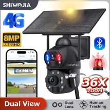 SHIWOJIA 4K 8MP 36X Zoom 4G Kamera słoneczna Podwójny obiektyw Podwójny ekran Wykrywanie ludzi Automatyczne śledzenie Zewnętrzny panel słoneczny 10W WIFI CCTV