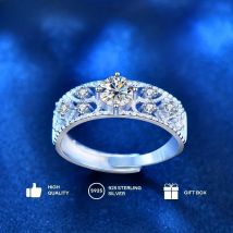 Funkelnder Ehering aus 925er-Sterlingsilber mit Moissanit, Verlobungsring, Jubiläumsgeschenk, Versprechensringe für Sie