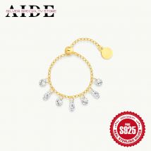 AIDE 925 Sterling Silver Classic WaterDrop Chain Adjustable Ring For Woman Ins Minimalism European American Style Ring