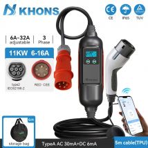 Khons Caricatore EV portatile 11KW Type2 EV Wallbox 16A Wi-Fi APP Versione Bluetooth Cavo di ricarica EVSE TPU 5m per auto elettrica