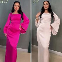 Herbst neue Slim-Fit Diamant-besetzte Träger Langarm Satin Slim-Fit Kleid für Frauen muslimischen Party kleid