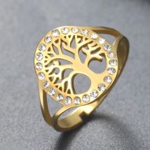 LIKGREAT Hohler Baum des Lebens Ring für Frauen Klarer Zirkon Edelstahl Schmuck Männer Verstellbarer Fingerring Baum Amulett Geschenk Neu