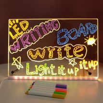 Tablero de notas LED con luz nocturna con 7 bolígrafos coloridos, tablero de mensajes acrílico DIY, tablero de dibujo de pintura borrable para niños, regalo de cumpleaños