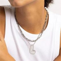 Neue Premium Silber Farbe Pave CZ Zirkon Chunky Buchstaben Halskette Wasserdicht Alphabet Blase Initial A-Z Zierlicher Schmuck Bijoux Geschenk