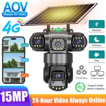 4G Sim Solar Überwachungskamera Outdoor Drei Objektiv 15MP Immer Auf Video Monitor AI Humanoiden Erkennung Sicherheit Schutz V380