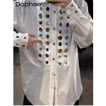 Männer Frauen 2025, neue Mode, High-End-Oberteile, funkelnder handgemachter Edelstein, lose Komfort-Hemden, modische, langärmelige, hübsche Hemden