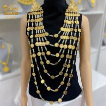 Indische mehrschichtige Frauen Schulterketten Luxus ethnische afghanische Charms Gold Farbe Körperschmuck Statement Münze Anhänger Schmuck