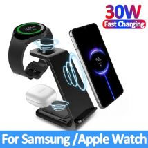 Supporto per caricabatterie Wireless veloce da 30W per iPhone 15 14 13 8 Samsung S20 S21 Apple Watch 8/7 Samsung Galaxy 6/5 stazione di ricarica 3 In 1