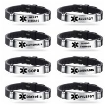 Medizinisches Alarm-ID-Silikonarmband für Herren, ICE-Armreifen, verstellbare Länge, für Männer, Frauen, Kinder, Schmuck, Typ 1, Diabetes