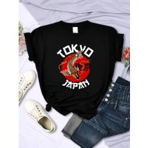 Tokio Koi Fisch druckt Frauen Kurzarm Straße Harajuku O-Ausschnitt T-Shirt lässig Hip Hop Mode Tops All-Mathe weibliche T-Shirt Kleidung
