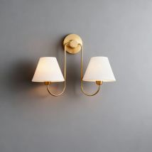 Amerykańska lampa ścienna LED z mosiądzu, pokryta białą tkaniną, dwugłowicowa, do salonu, jadalni, sypialni, hotelu, na balkon.