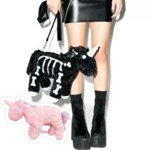 Neue dunkle Punk Einhorn Rucksack Gothic Rock Pink Plüsch fliegende Pferd Skelett ausgestopfte Umhängetasche hochwertige Geschenk für Freunde