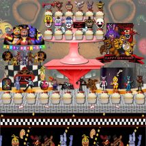 FNAF Themed Cupcake Five Nights at Freddy's Cake Flag Picnic Birthday Halloween Party Decoration Supplies Cake Topper Accessorie