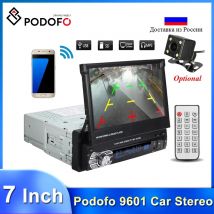 Podofo-REPRODUCTOR Multimedia con pantalla retráctil para coche, Radio 1 Din con grabadora de cinta, Monitor HD de 7 pulgadas, Bluetooth, Audio FM, GPS, RECEPTOR ESTÉREO