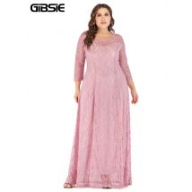 GIBSIE 6XL 5XL 4XL Plus Größe Elegante Spitze Kleid Frauen Oansatz 3/4 Hülse Lange Maxi Kleider Damen Prom Abend Party kleid