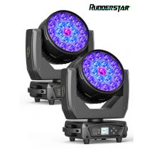 2PCS 19x15W LED Moving Head Light Zoom Wash Lights RGBW Beam Effect Lighting for Stage Party Concert Theater Live Show Bar Club