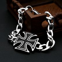 Mens Biker Jewelry Knights Templar Iron Cross Bracelet Punk Hip Hop Style Stainless Steel Classic Cross Christian Religious Gift