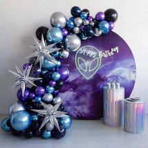 Metallic Chrom blau Ballon Bogen Girlande Kit Raum Thema explodierende Stern folie Ballon Junge Geburtstags feier Dekorationen
