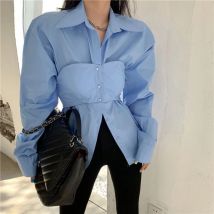 Elegante Patchwork Shirts Frauen Koreanische Gefälschte Zwei Stücke Weiße Blusen Streetwear Büro Outfits Mode Langarm Chic Tops Neue