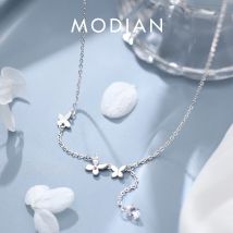 Modian Schöne Nette Tanzen Schmetterling Quaste Zirkonia 925 Sterling Silber Link Kette Colliers Halskette für Frauen Edlen Schmuck