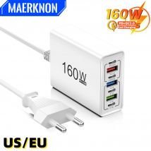Insgesamt 160 W USB-Schnelllade-Telefonladegerät Typ C Multi Ports QC 3.0 Reiseladegerät für iPhone 15 Xiaomi 14 Huawei Wandadapter