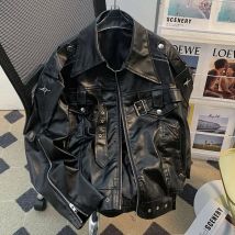 Decostruzione di nicchia Giacca in pelle per industria pesante da uomo Giacca in pelle da motociclista corta allentata dal design primaverile e autunnale